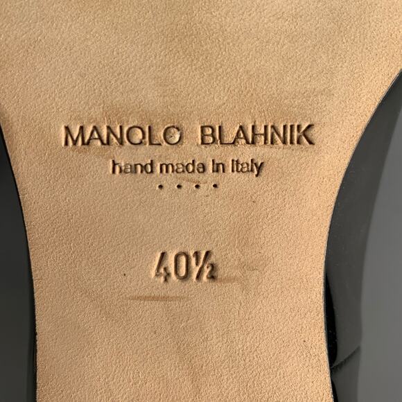 MANOLO BLAHNIK Size 10.5 Black Perforated Patent Leather Cap Toe Shoes - Picture 8 of 8